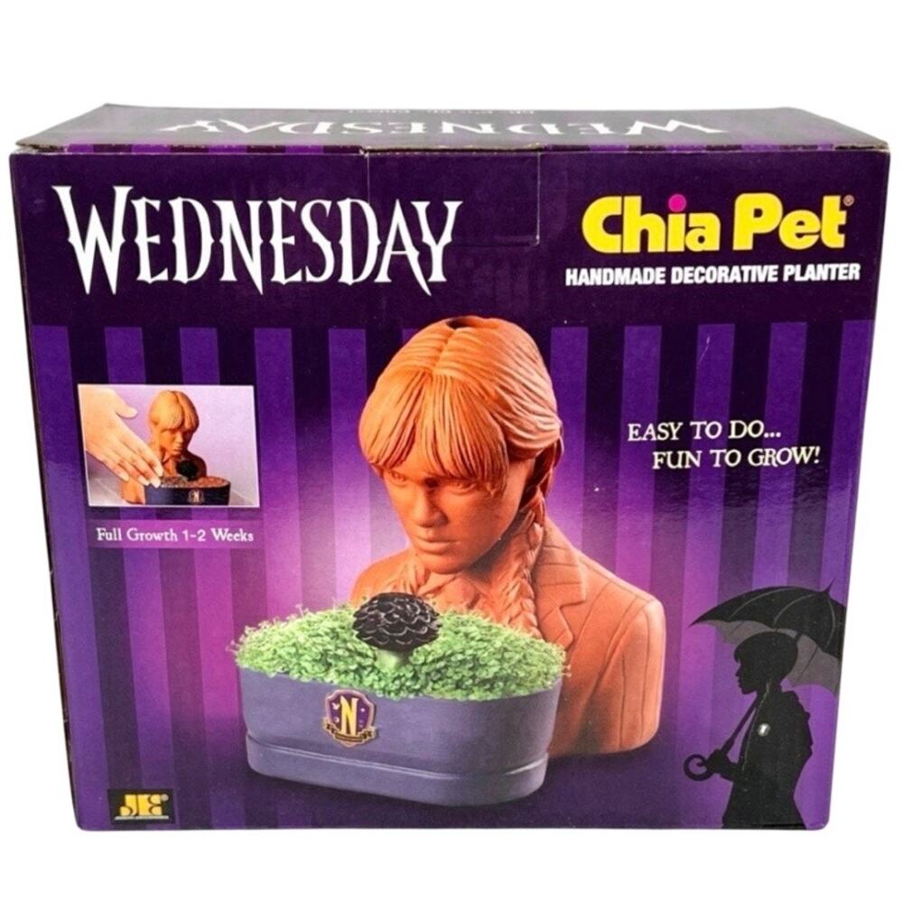 NEW Chia Pet Wednesday Adams Family Pottery Planter NIB